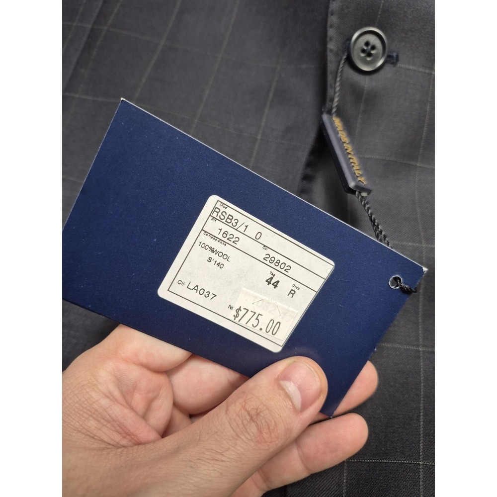 Roberto Zanieri Suit Mens 44R Blue Wool Super 140s Check 2 Piece 38x36 Italy NWT - Picture 4 of 16